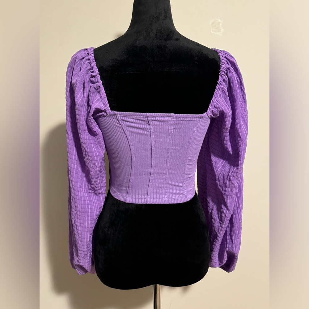EUC Urban Outfitters Purple Puff Sleeve Corset Blouse size small - Picture 4 of 5